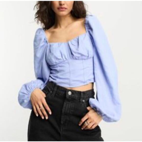 & Other Stories Puff Sleeve Fitted Smocked Back Corset Blouse Sz: 0 Milk Maid - Picture 1 of 10